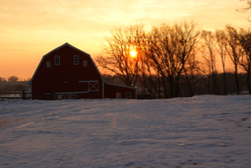 Winter sunrise over the barn